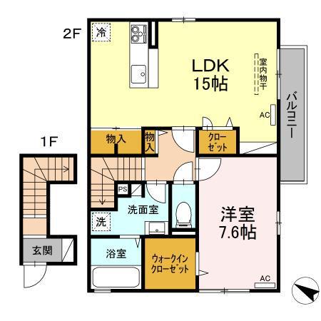 メゾンドローズ(1LDK/2階)の間取り写真