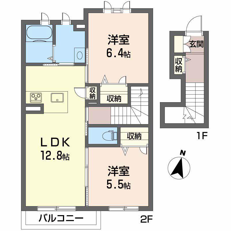 シャーメゾンドリーミオA(2LDK/2階)の間取り写真