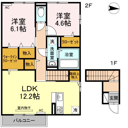 D-ROOM喜多川 B棟(2LDK/2階)の間取り写真