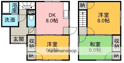 予讃線 伊予西条駅 徒歩26分 2階建 築36年(3DK)の間取り写真