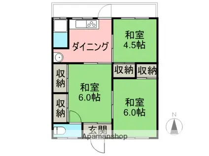 富士マンション(3DK/1階)の間取り写真