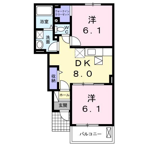 グレイスガーデン東鳥生 Ⅱ(2DK/1階)の間取り写真