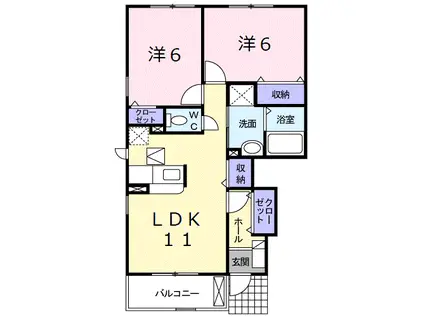 ロータス鳥生C(2LDK/1階)の間取り写真