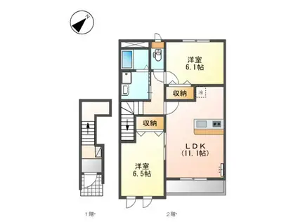 LUNAⅡSAKURAI(2LDK/2階)の間取り写真
