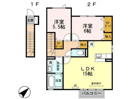 セジュール桜井B棟(2LDK/2階)の間取り写真