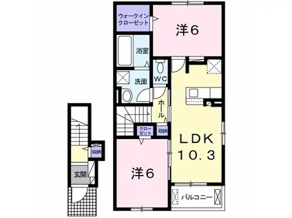 クラール東鳥生 B(2LDK/2階)の間取り写真