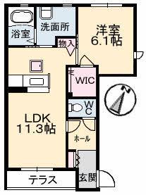 シャーメゾン小泉 A棟(1LDK/1階)の間取り写真