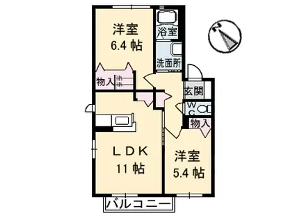 シャーメゾンエンギ B棟(2LDK/1階)の間取り写真