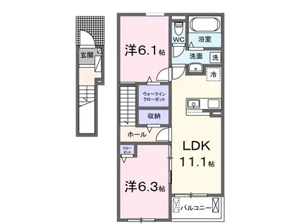 予讃線 伊予桜井駅 徒歩12分 2階建 築1年(2LDK/2階)の間取り写真