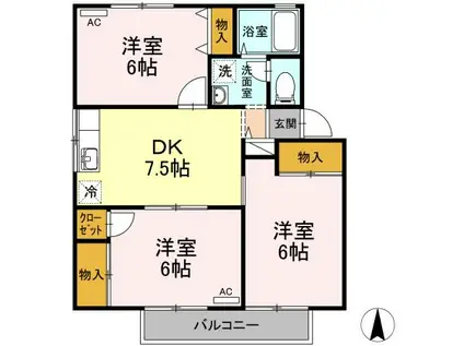 セジュール和泉B棟(3DK/2階)の間取り写真