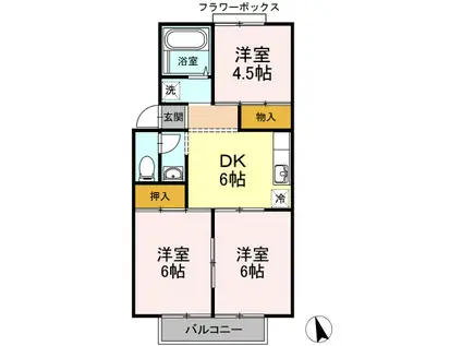 プレジール鈴蘭台(3DK/2階)の間取り写真