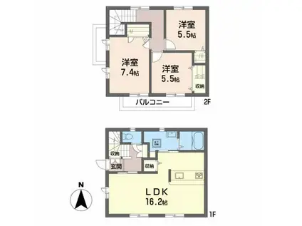 クラヴィエ余戸中(3LDK/2階)の間取り写真