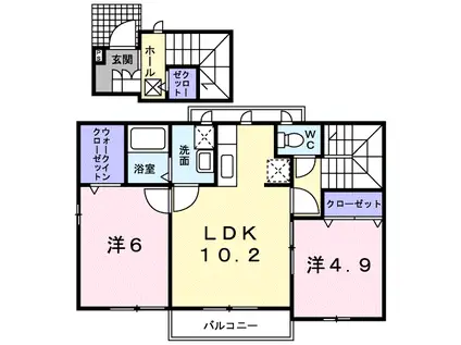 アブニールSADAOKAⅡ(2LDK/2階)の間取り写真