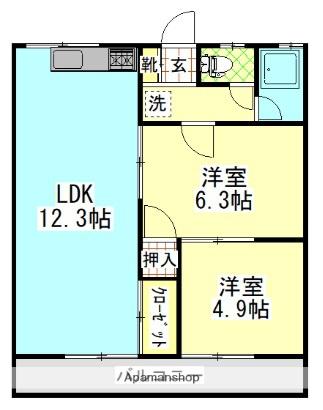 篠原アパート(2LDK/2階)の間取り写真