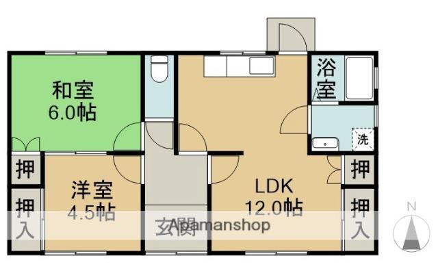 愛媛県新居浜市 1階建 築51年(2LDK)の間取り写真