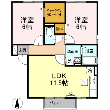 リヴェール2(2LDK/1階)の間取り写真