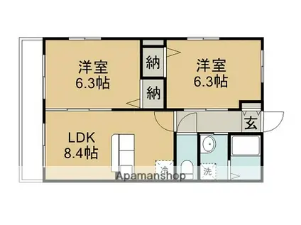フレスコマンションⅢA棟(2DK/1階)の間取り写真