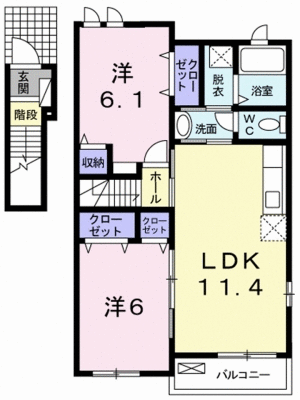 クレメント柚木A(2LDK/2階)の間取り写真