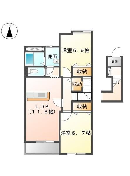 ラ・シャンテ(2LDK/2階)の間取り写真