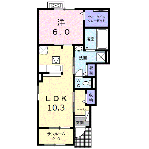 ウエスト・リーク Ⅰ(1LDK/1階)の間取り写真