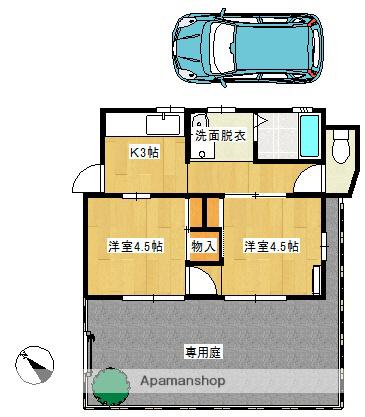 予讃線 八多喜駅 徒歩3分 1階建 築59年(2K)の間取り写真