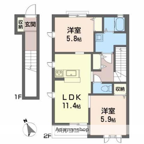 ブランシェヤマト A棟(2LDK/2階)の間取り写真