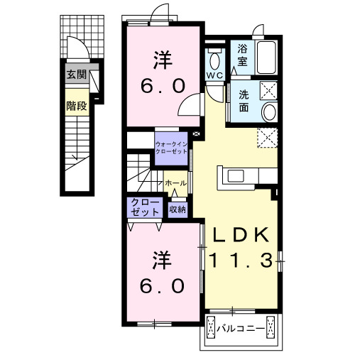 サンシャインスカリバー Ⅰ(2LDK/2階)の間取り写真