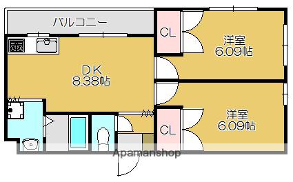 グレドール曽根(2DK/3階)の間取り写真
