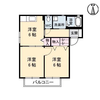 バリュージュ中沢 B棟(2DK/2階)の間取り写真