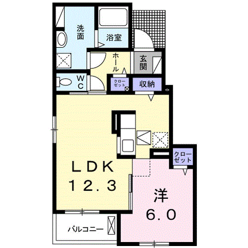 カーサ・ソレイユ Ⅲ(1LDK/1階)の間取り写真