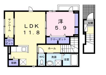 ディエンテ デ レオン(1LDK/2階)の間取り写真