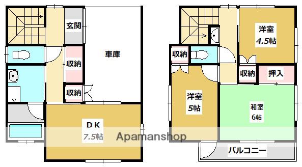 予讃線 宇和島駅 バス乗車時間：5分 市立病院南口バス停で下車 徒歩3分 2階建 築28年(3DK)の間取り写真