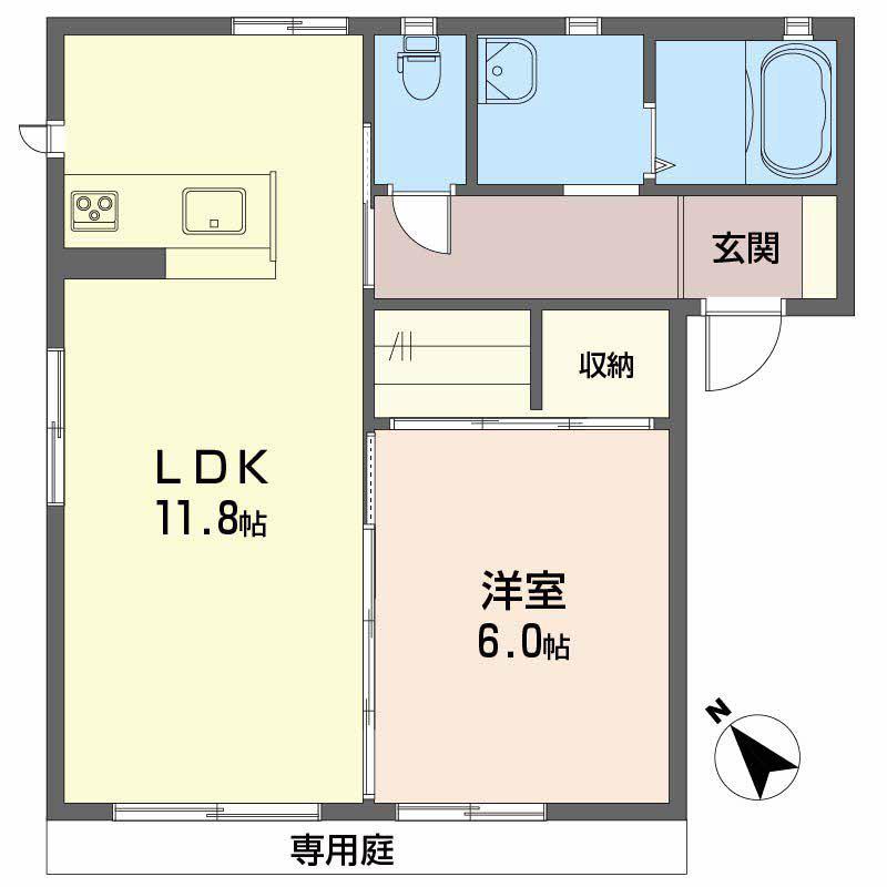 シャーメゾン中沢B棟(1LDK/1階)の間取り写真