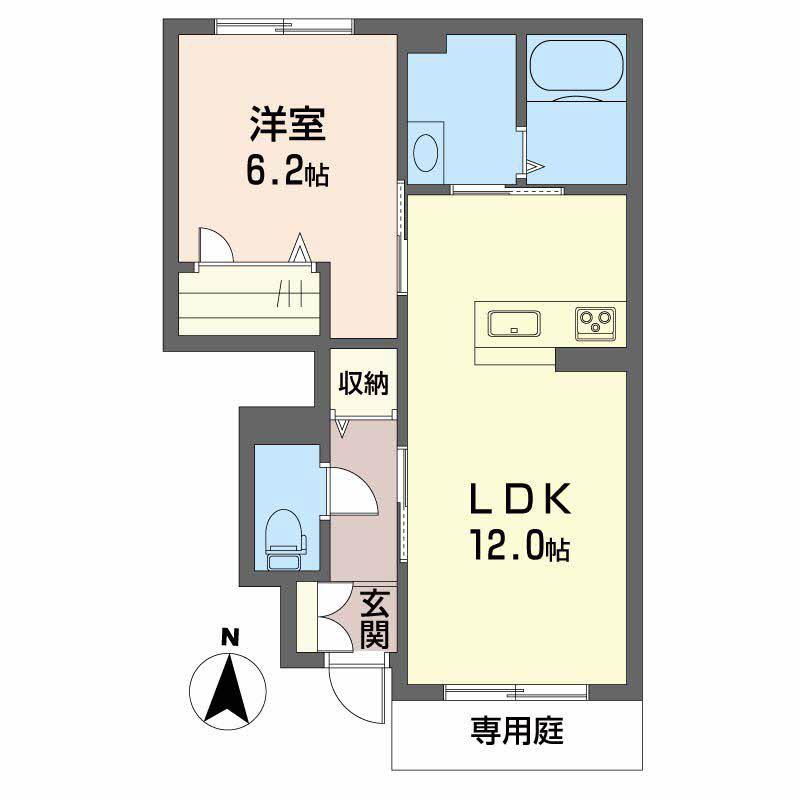 アルフラット弁天(1LDK/1階)の間取り写真
