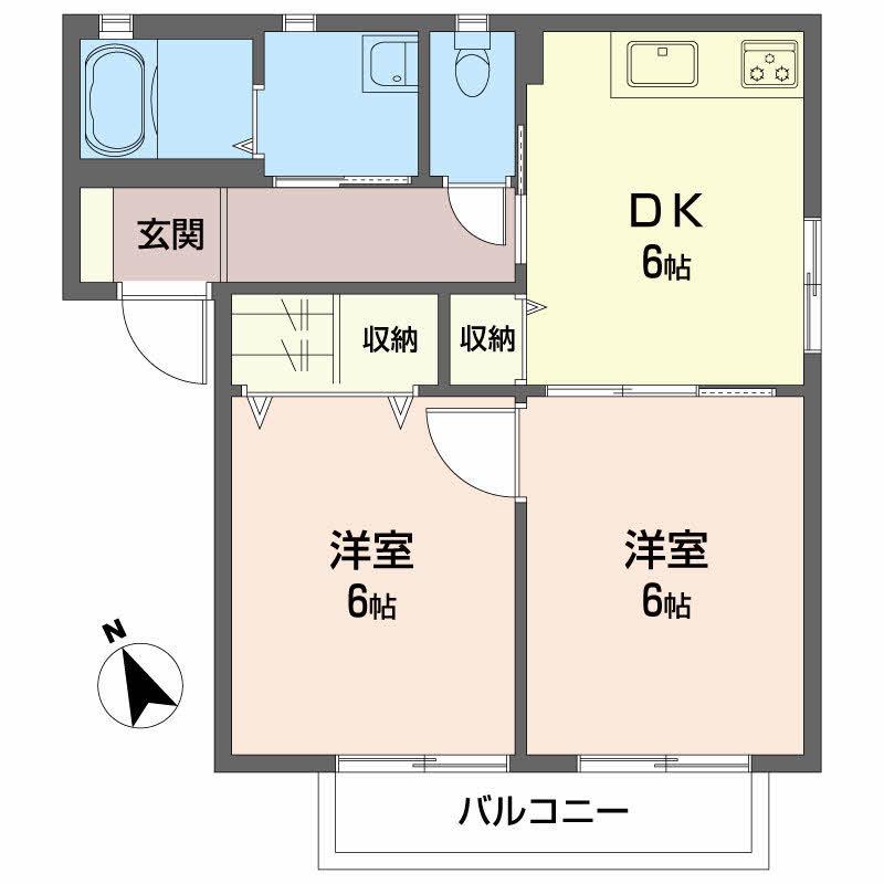 バリュージュ中沢 B棟(2DK/2階)の間取り写真