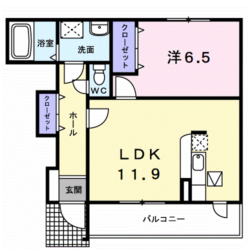トレスタージュ B棟(1LDK/1階)の間取り写真