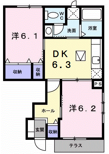 メゾン・ラフィネA(2DK/1階)の間取り写真