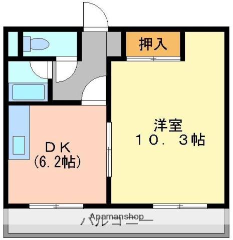 プリエール井原(1DK/2階)の間取り写真