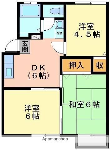 ルネシュ西長戸(3DK/2階)の間取り写真