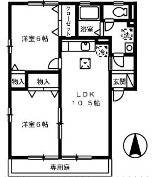 セジュール・ウメキⅢ(2LDK/1階)の間取り写真