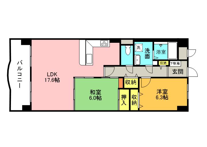 サントノーレ愛大医学部前弐番館(2LDK/6階)の間取り写真