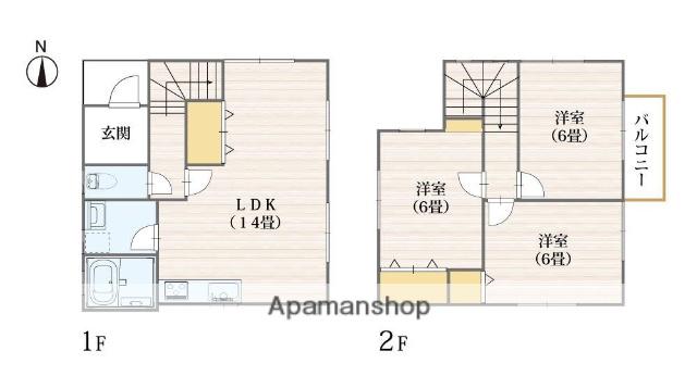 伊予鉄道横河原線 いよ立花駅 徒歩15分 2階建 築25年(3LDK)の間取り写真