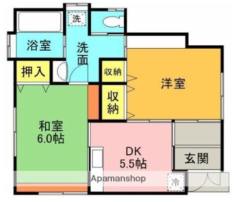 歩行町2丁目K(2K/1階)の間取り写真