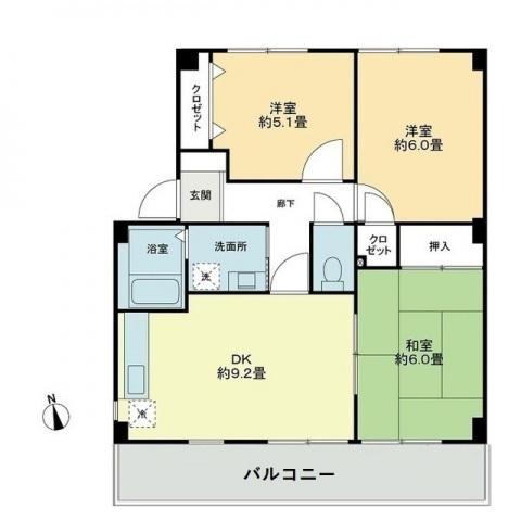 フォブールトロワ片岡(3DK/2階)の間取り写真