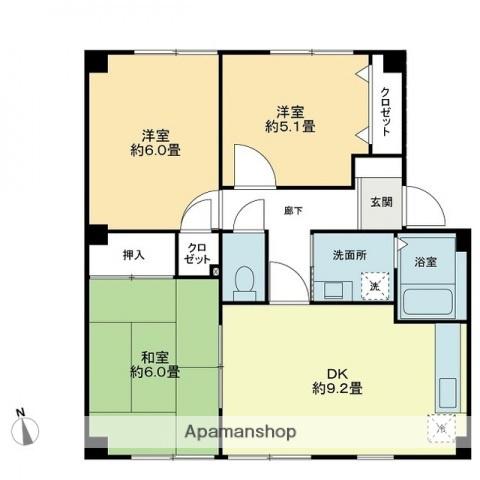 フォブールトロワ片岡(3DK/3階)の間取り写真