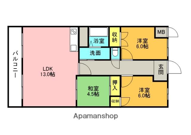 プレアール松山祇園(3LDK/2階)の間取り写真