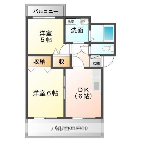 ヴィラ丹陽(2DK/1階)の間取り写真