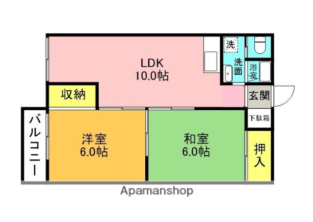 コーポ柳井(2LDK/6階)の間取り写真