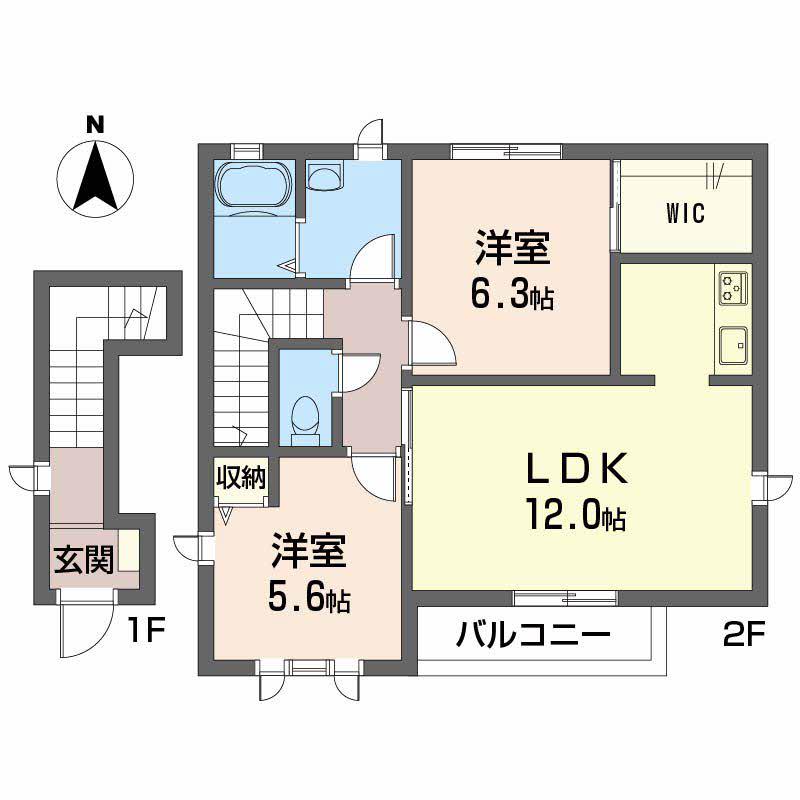 パルティータⅡ A棟(2LDK/2階)の間取り写真