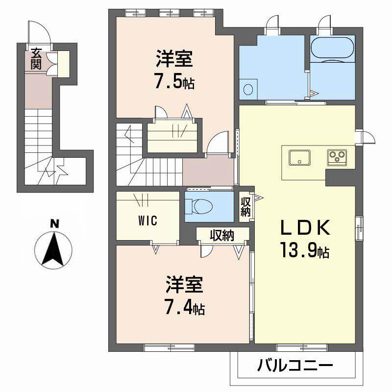 ショーンはなみずきB棟(2LDK/2階)の間取り写真